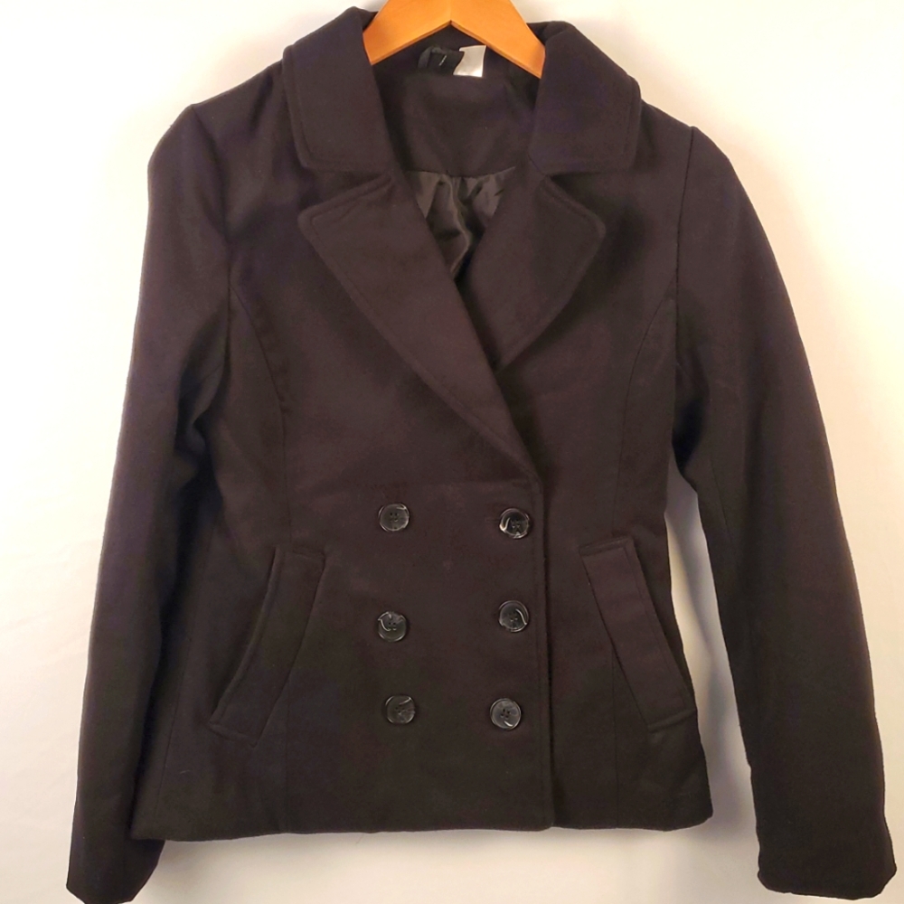 H&M Divided Black Winter Casual Peacoat Double Breasted Jacket Sz‎ 4